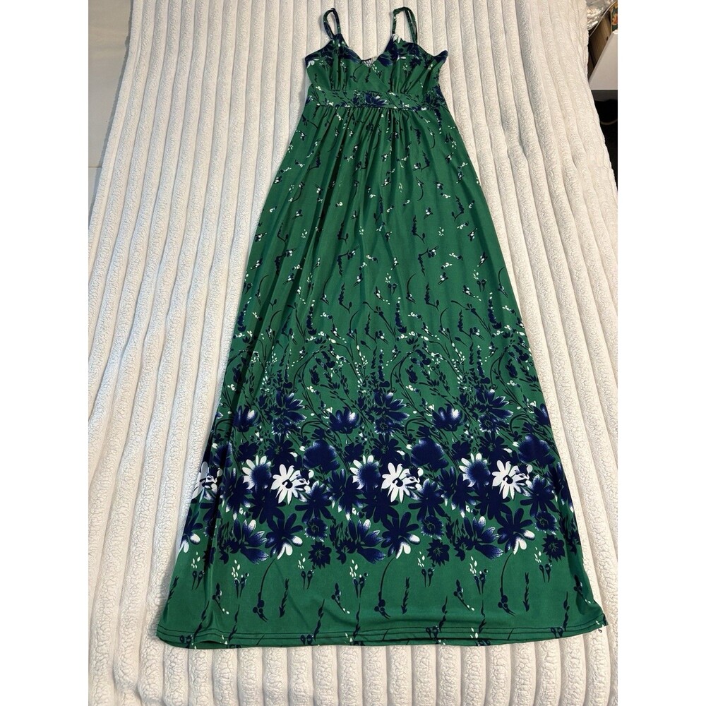 Seven Islands Floral Maxi Dress Women’s Medium Green Blue White Wedding Guest